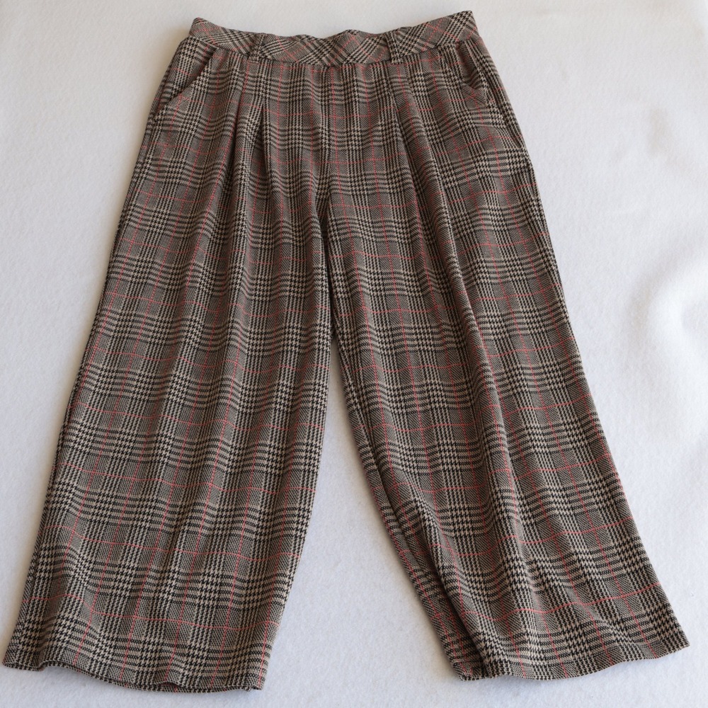 Halara XL Petite Plaid Wide Leg Pants Brown Red High Rise Pleated Culottes